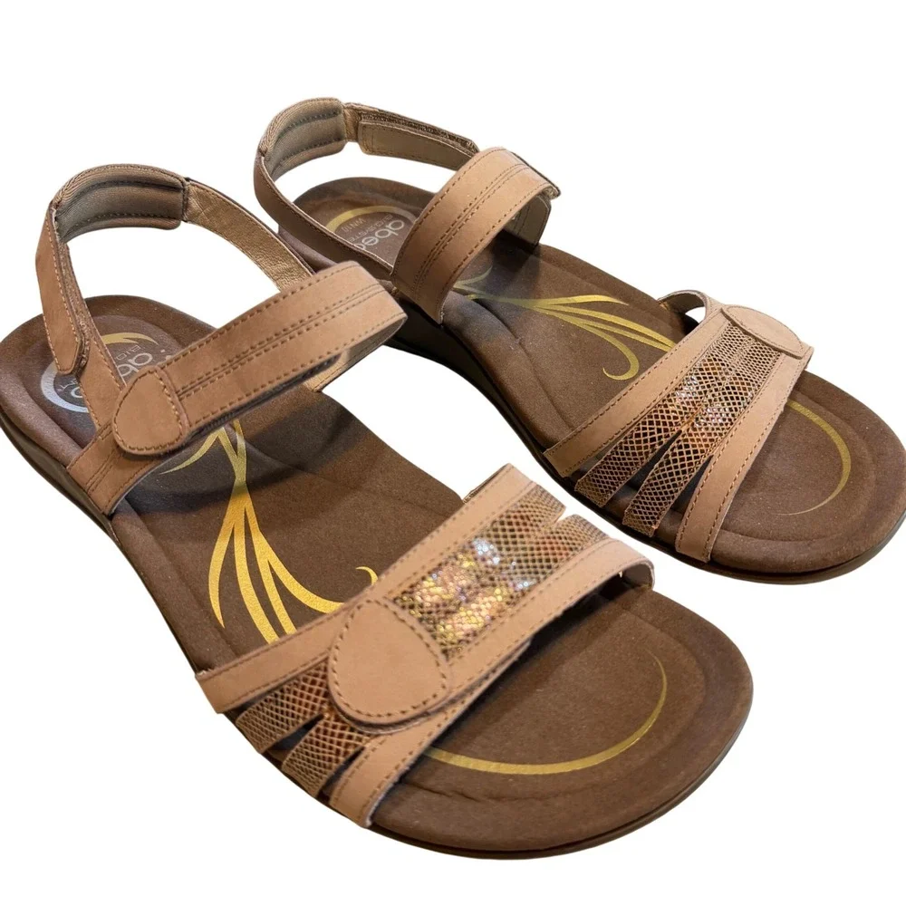 ABEO Brynn Tan Bronze Leather B.I.O. System Strappy Sandals Womens 10N NWOT